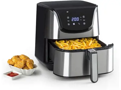 Freidora Sin Aceite 1700W 5,4L Pantalla LCD 8 Programas Air fryer Acero Inoxidable Termostato Plata